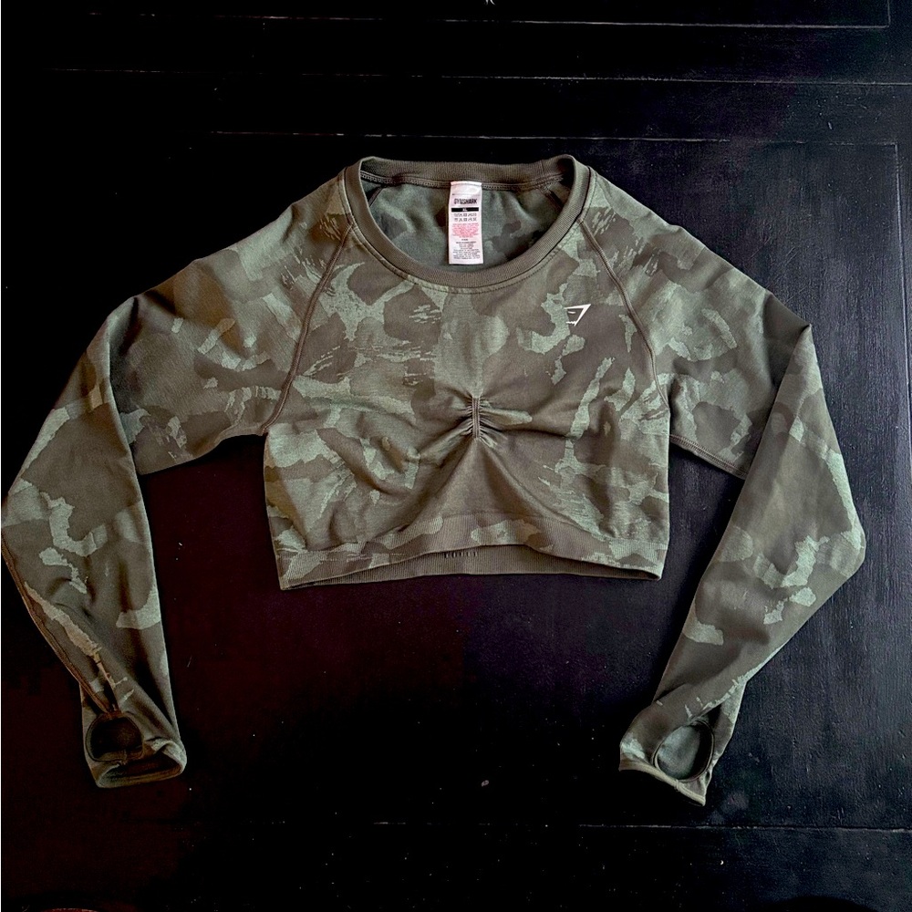 Gymshark Olive Camo Crop Top